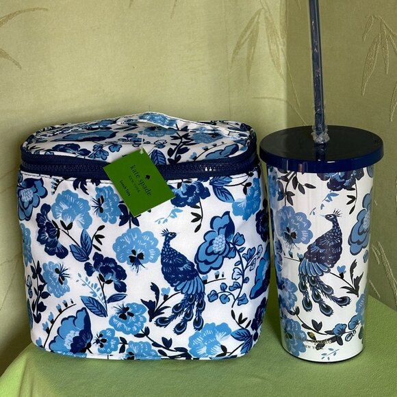 KATE SPADE PEACOCK FLORAL LUNCH TOTE + TUMBLER (SET):NWT - Picture 13 of 14
